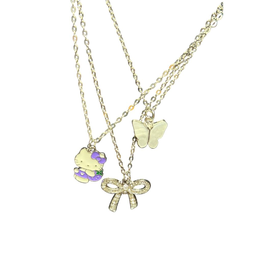 Kitty Necklace 4 piece set. Silver tone